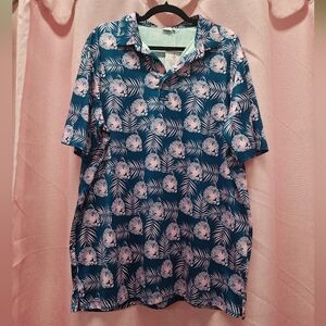 F.King Golf Blue/Pink Leopard Golf Polo Sz Lrg